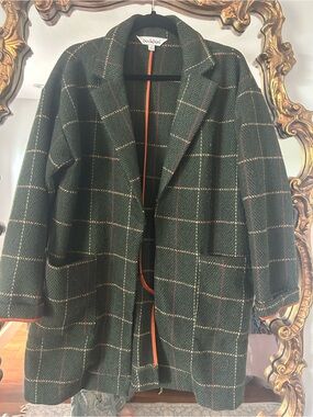 Green plaid Windowpane Blend Coat Sz Medium